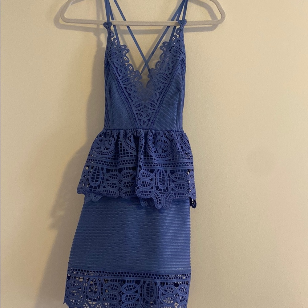 Self-Portrait Blue Peplum Midi Dress